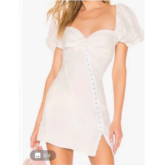 macaroon hook front mini dress For Love & Lemons Macroon Linen-Blend Mini Dress Small / White